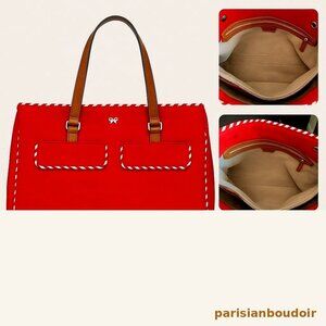 🎀 Lily Pulitzer Elegant Red Tote w Leather Trim, Zipper Closure and Soft Lining